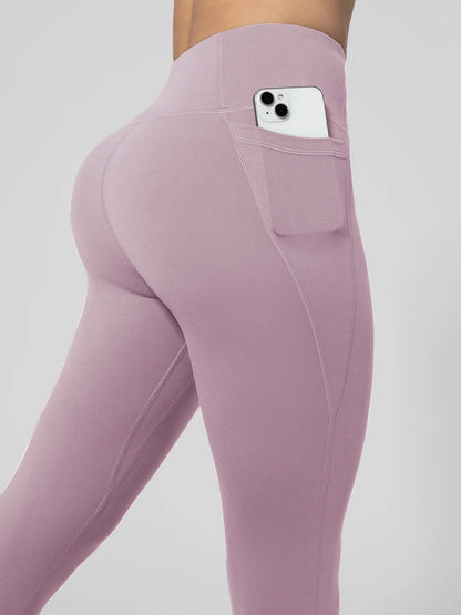 Nahtlose Damen-Leggings mit Taschen, einfarbig, hohe Taille, Po-Lifting-Strumpfhose, schlanke elastische Leggings, Sportbekleidung