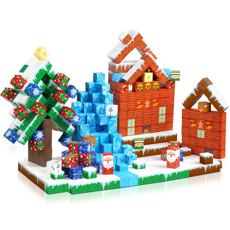 3D Kids Magnetic Blocks Sensory Construction Building Toy Santa Claus Magnet Cubes Stacking Toys Boys Girls Puzzle Gift.