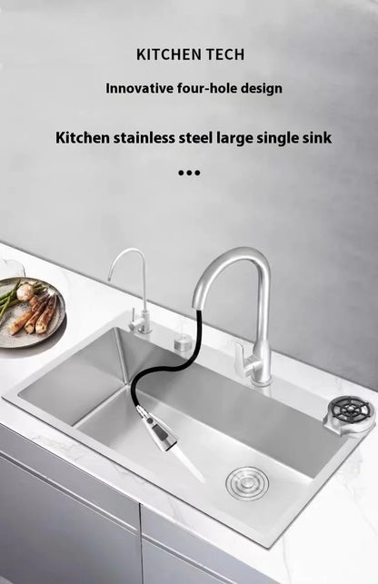 Stainless Steel Kitchen Sink Rice Grain Embossing Large Single Slot Household Wash Dish and Wash Vegetable Bowl Undermount Basin
