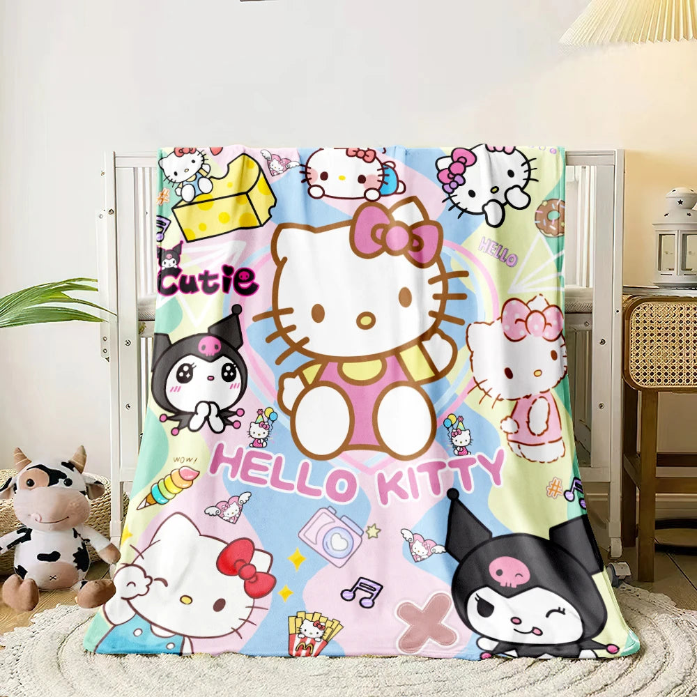 Sanrio HelloKitty Cute HD Printed Flannel Thin Blanket.Four Season Blanket.for Sofa,beds,living Rooms,travel Picnic Blanket Gift.