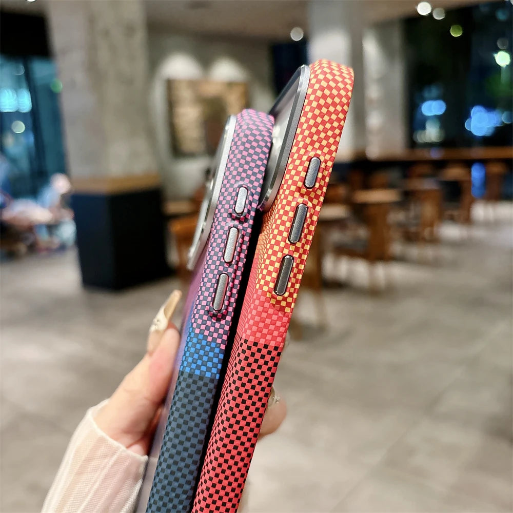 Luxury Kelvar Carbon Fiber Phone Case for iPhone 17 Air 17 Pro Max Magnetic Wireless Charging Ultra Thin Hard Colorful Cover.