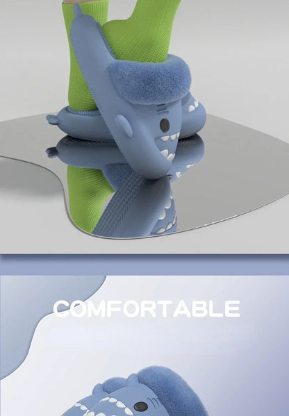 Women Shark Slippers Slides Platform Winter Warm Fluffy Sandal Home Cloud Clapper Soft Room Shoes Children Plush indoor Boy Girl.