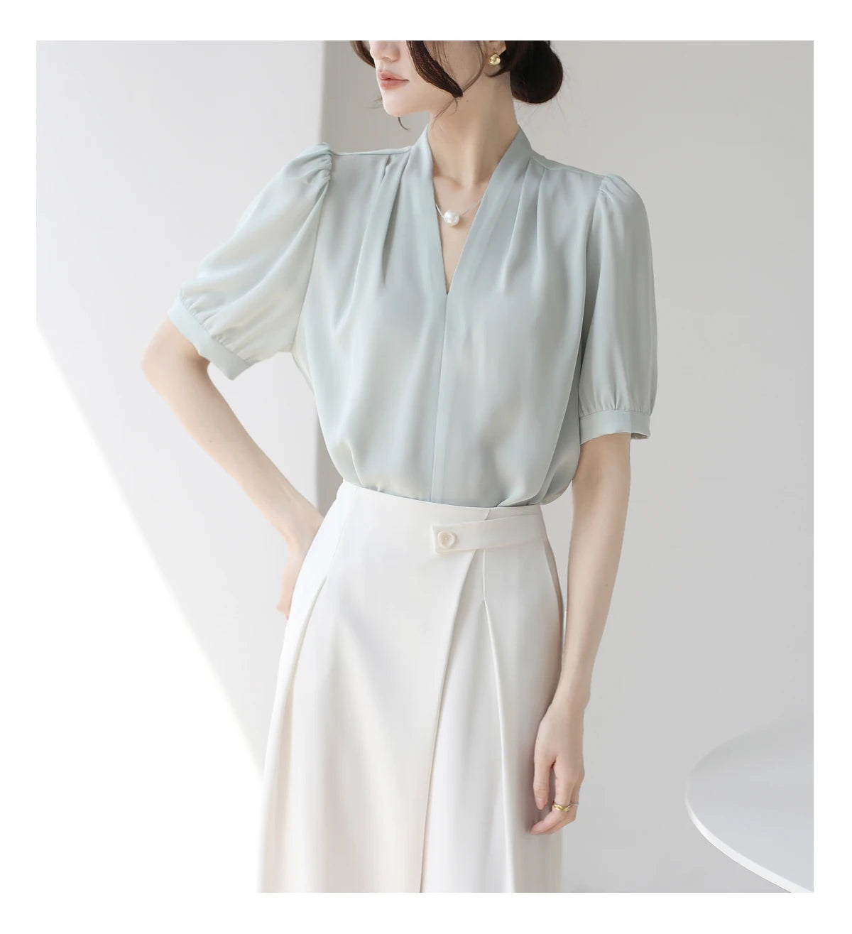 2025 Fashion Summer Short Sleeve V-Neck Women Blouse White Blouse Shirt Women Tops Blouses Shirts Blusas De Mujer Camisas P856