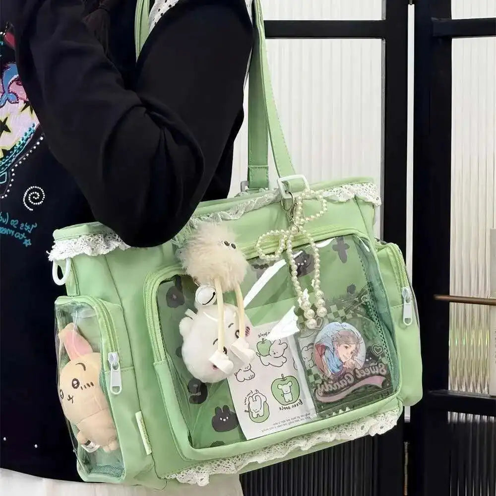 New Y2K Cute Japanese Ita Bag Lolita Girl Transparent Shoulder Tote Bag Large Capacity Crossbody Casual Bag DIY Display Handbags.