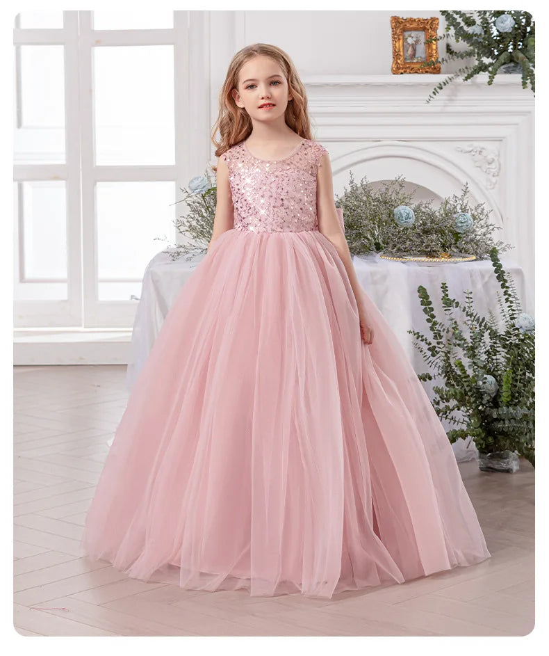 Brautjungfer Hochzeitskleid Blumenmädchen Prinzessin Kleid Elegante Mädchen Partykleider Klavier Performance Kleid Kinder Ballkleid.