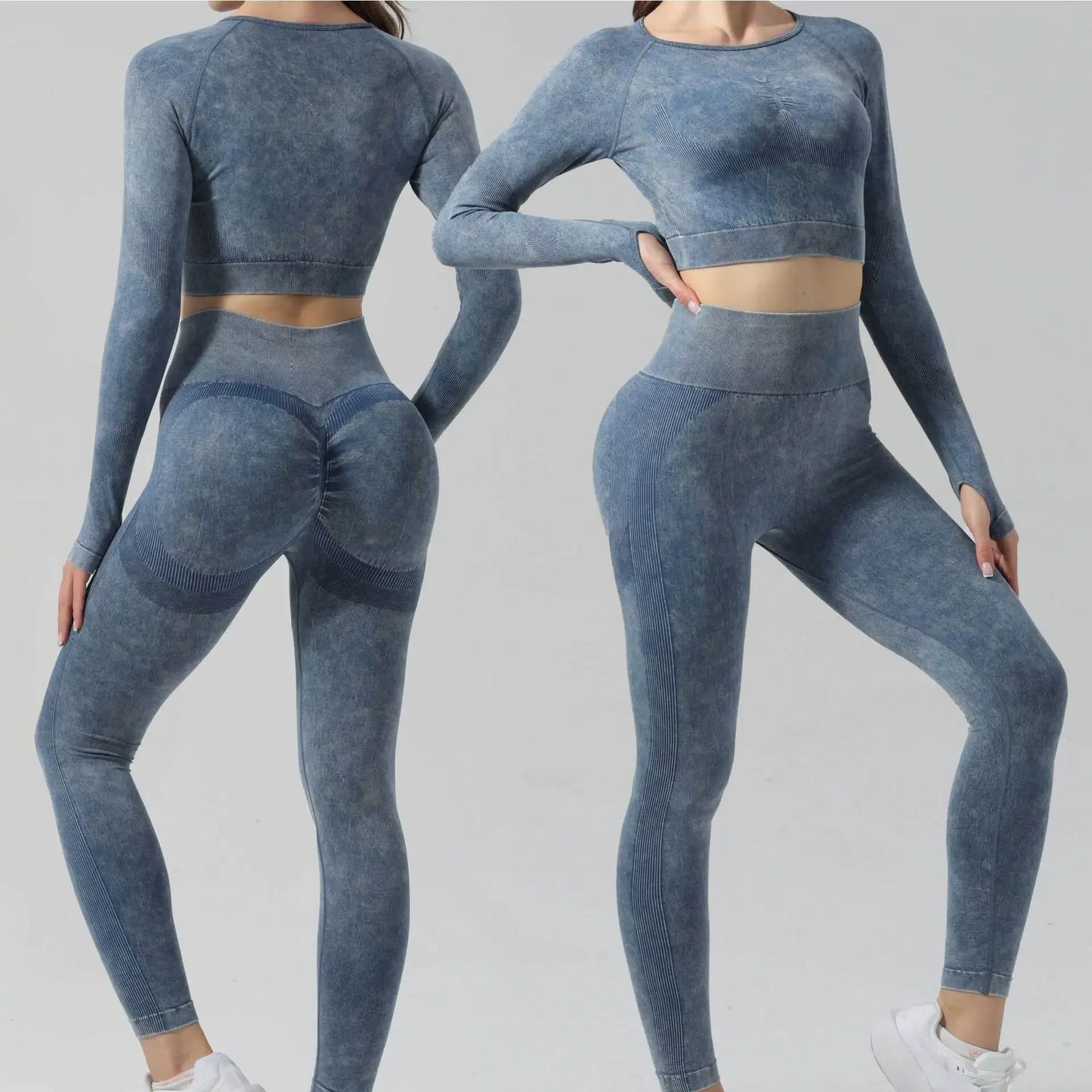 High Waist Yoga Pants Sand Washed Seamless Peach Butt Fitness Sportswear Tight Long Trousers for Women Autumn Season.