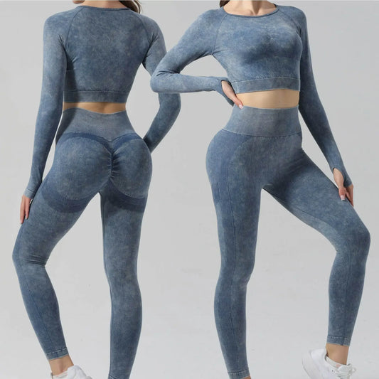 High Waist Yoga Pants Sand Washed Seamless Peach Butt Fitness Sportswear Tight Long Trousers for Women Autumn Season.