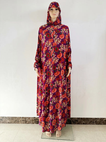 6XL  Muslim Womens Hooded Abaya African Sleeveless Prayer Garment Kaftan Dress With Hijab Floral Dubai Saudi Robe Ramadan