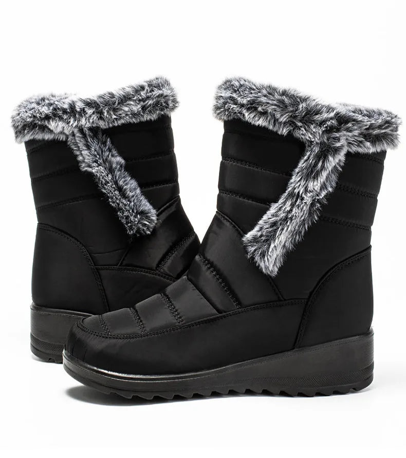 Women's Boots Super Warm Fur Botas Mujer 2025 Snow Boots Low Heels Winter Shoes Woman Black Rubber Winter Boots Women Footwear.