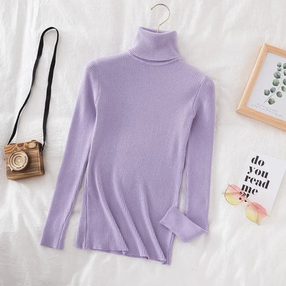 2025 Women Autumn Winter Casual Tops Women Turtleneck Sweater Knitted Soft Pullovers Cashmere Jumpers Basic Solid Soft Sweaters