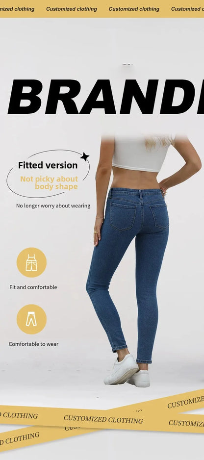 Women's Slim Fit Blue Jeans Mid Waist Trousers Fashionable Body Shape Enhancing Denim Pants by None( AE Stock) Origin China.