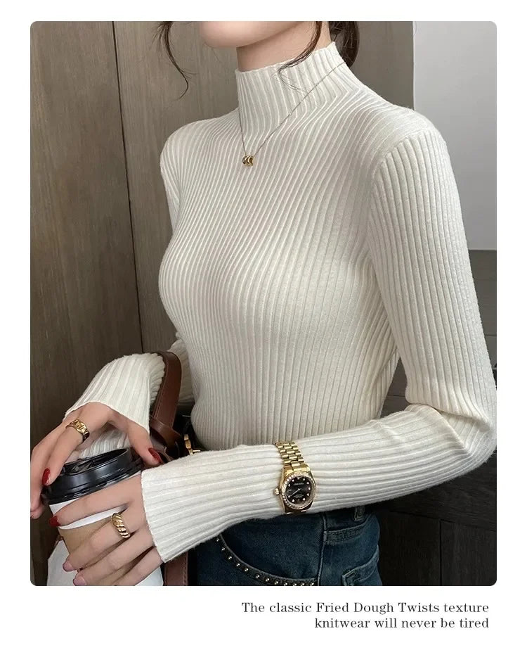 Women Long Sleeve Casual Turtleneck Warm Basic Sweater Chic Autumn Winter 2025 Pullovers Knit Jumpers Solid Color Slim Tops.