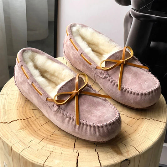 New 100% Natural Wool Genuine Leather Women Flat Winter shoes Women Moccasins Casual Loafers Plus Size Winter shoes.