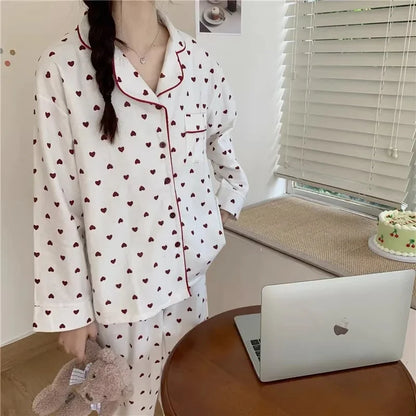 M-XXL Large Size Nightwear Women Sleepwear Autumn and Winter Cardigan Home Wear Peach Heart Long Sleeves School Silk Pajamas.