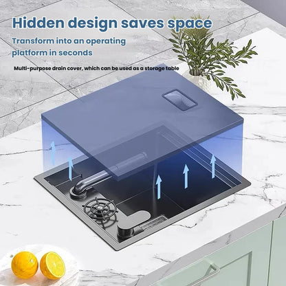 Household Small Hidden Kitchen Sink Stainless Steel Bar Wash Vegetable Basin With Cover Plate and Cup Washer Mini Single Slot