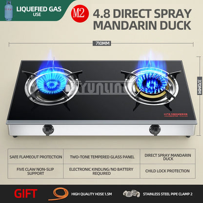 Household Desktop Natural Gas Liquefied Gas Timing Stove Double-Hole Fierce Fire Kitchen Cooker Tool.