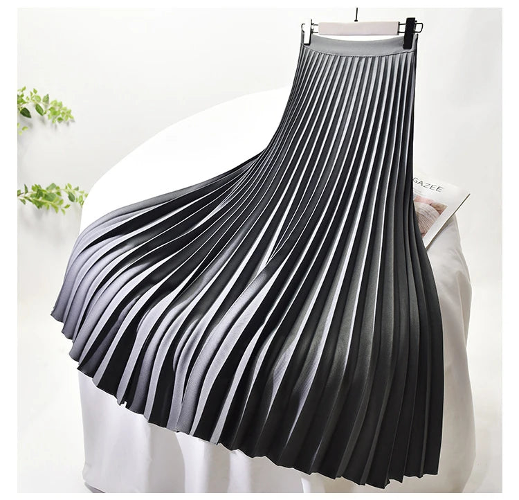 Looks Thin Pleated Skirt 2025 New High Waist A-line Skirt Mid-length Big Size Plaid Skirt Long Pleated Skirt Length 75-90cm