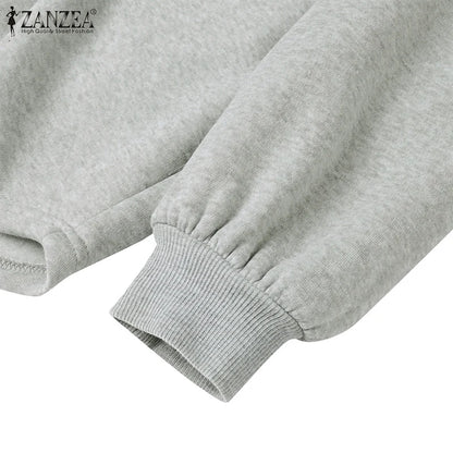 ZANZEA Plus Größe Sweatshirt 2025, Mode Herbst Winter Solide Frauen Warme Kapuze Tops Lose Beiläufige Pullover Langarm Hoodies