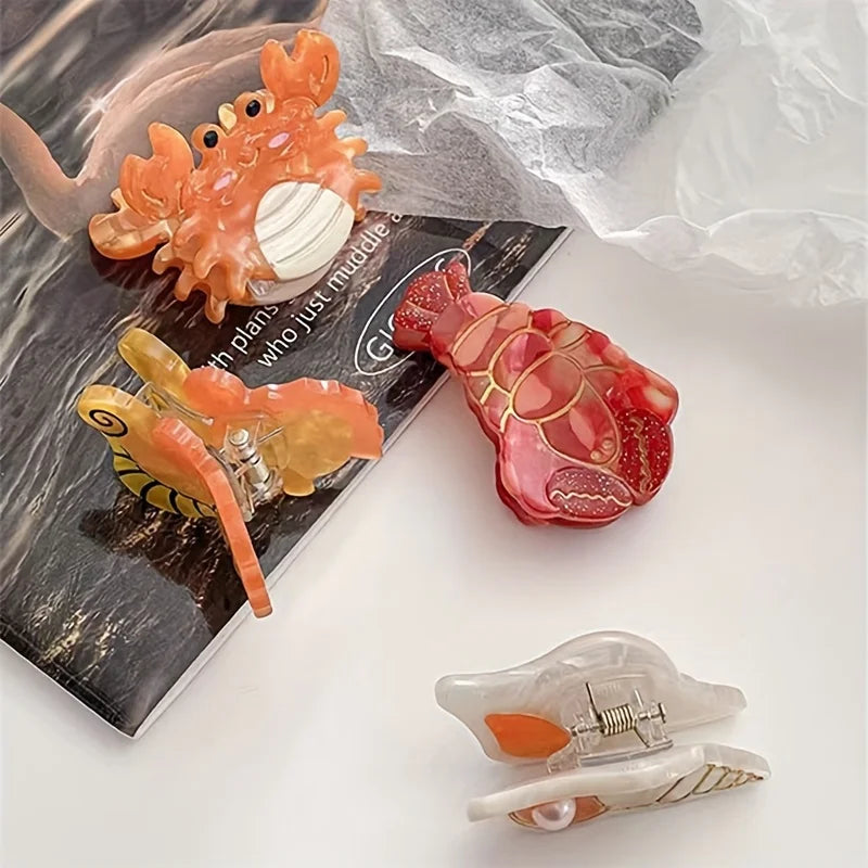 Acetate Ocean Animal Hair Clips for Women Non-Slip Summer Beach Accessories Crab Starfish Whale Multi-Pack Gifts.