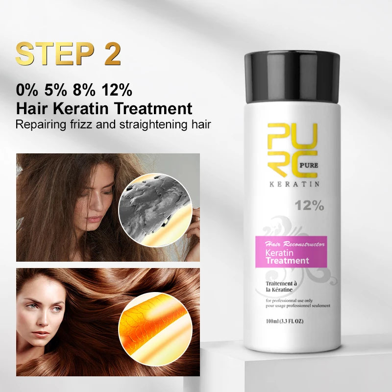 PURC Professional Brazilian Keratin Hair Treatment Cream Straightening Smoothing Scalp Treatment Purifying Shampoo Hair Care.