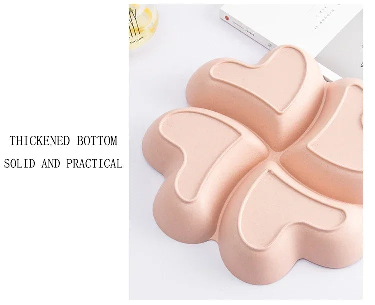 4-grid Fruit Plate Tray Heart Shaped Creative Plates Storage Box Dried Fruit Snack Plates Divided Candy Dessert Plate Container.