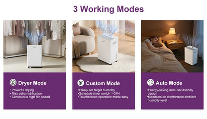 LOEFME 8L/Day Air Dehumidifier Moisture Absorber Home Air Dryer 1.5L Water Tank with 3M Hose For Home Basement Bathroom Wardrobe.