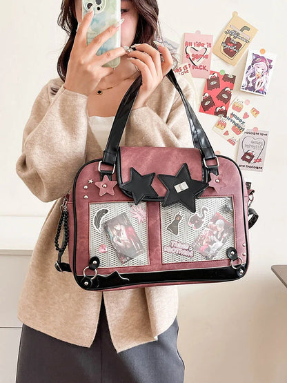 Y2K Trendy Star Ita Bag Lolita Girl Transparent Pocket Fashion Crossbody Bag Women's DIY Display Shoulder Bag Cute Purse Handbag
