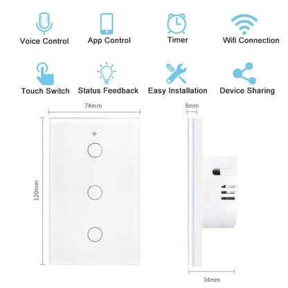 Tuya WiFi Smart Licht Schalter UNS Standard Arbeit Mit Alexa Google Home Wand Touch Schalter 110 V 220 V RF433Mhz Fernbedienung 1 2 3 4 Gang.