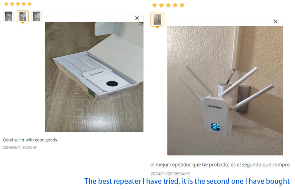 Comfast 1200Mbps Wifi Repeater 2.4/5G Dual-band Wireless WIFI Extender Smart Screen Home Router 4 Antennas WPS/RESET EU Plug.