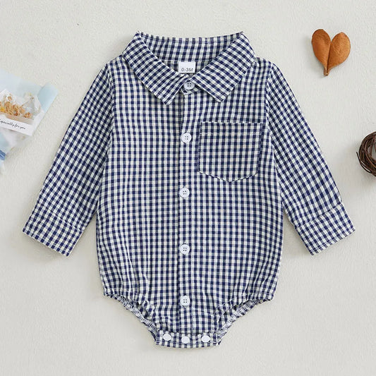 Kleinkind Niedlicher Gitter Revers Overall Kleinkind Dünner Stil Freizeit Einteiliger Baby Herbst Body.