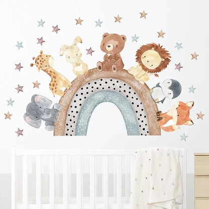 Cute Bear Moon Star Wall Stickers for Kids Rooms Girls Boys Baby Room Decoration Kawaii Cartoon Animal Nursery Wallpaper Vinyl