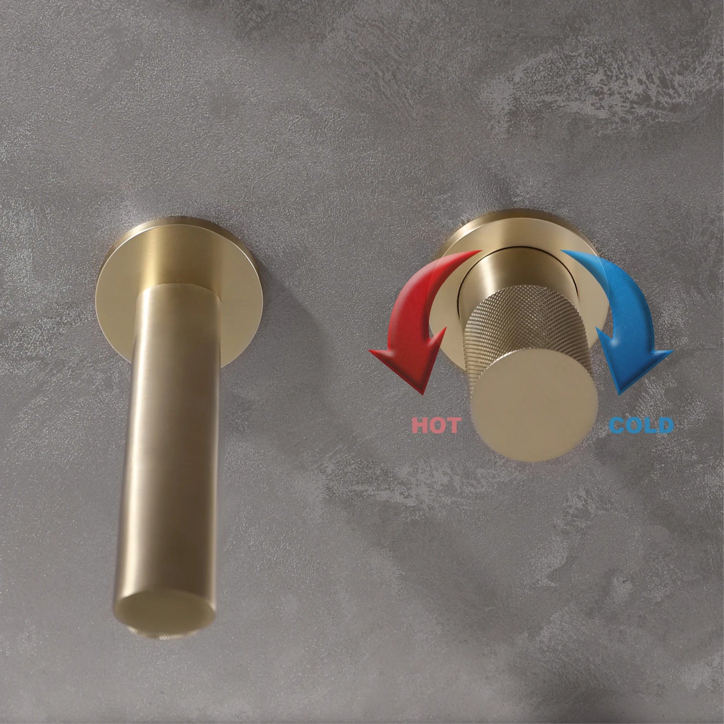 Luxury brushed gold brass wall mounted adjustable water volume bathroom faucet Embedded design for hot and cold water basin Tap