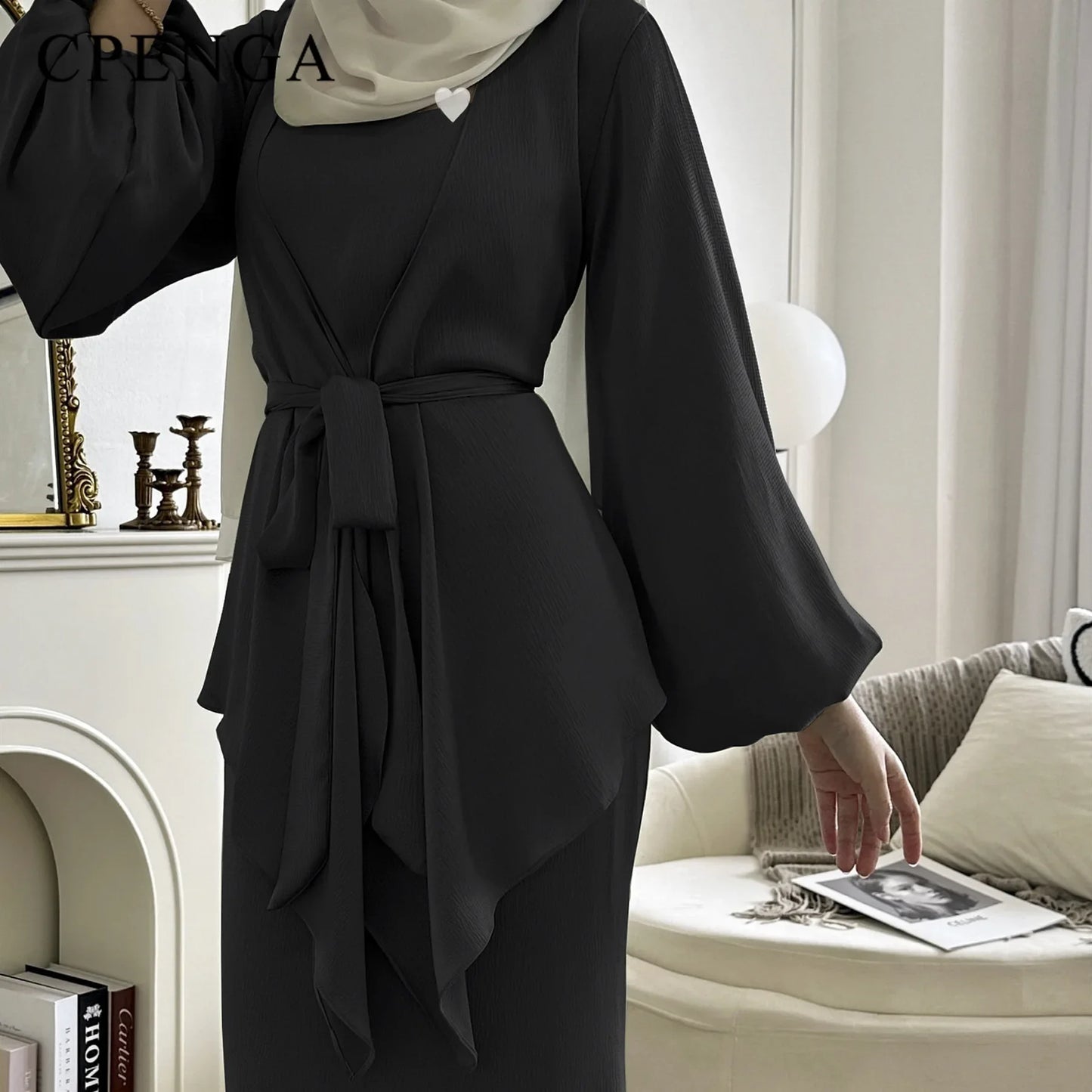 2-teiliges Saudi-Arabien muslimisches Damen-Abaya-Kleid aus Satin für Damen, Islam, Dubai, Urlaub, bescheidene Kleidung, 2024, elegante türkische Robe.