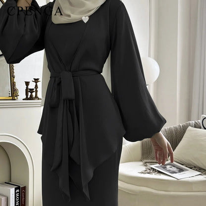2-teiliges Saudi-Arabien muslimisches Damen-Abaya-Kleid aus Satin für Damen, Islam, Dubai, Urlaub, bescheidene Kleidung, 2024, elegante türkische Robe.