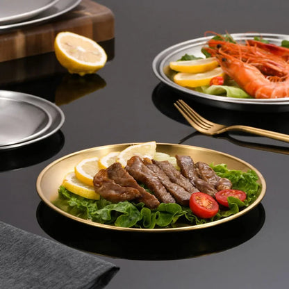 6Pcs High Quality Stainless Steel Bone Spitting Dish Silver Colors Shallow Tray Metal Dining Disc Fruit Meat Round Plate.
