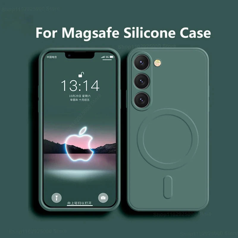 For Magsafe Magnetic Wireless Charge Case For Samsung Galaxy S25 S24 S23 Ultra Plus FE S25Ultra Soft Cases Liquid Silicone Cover.