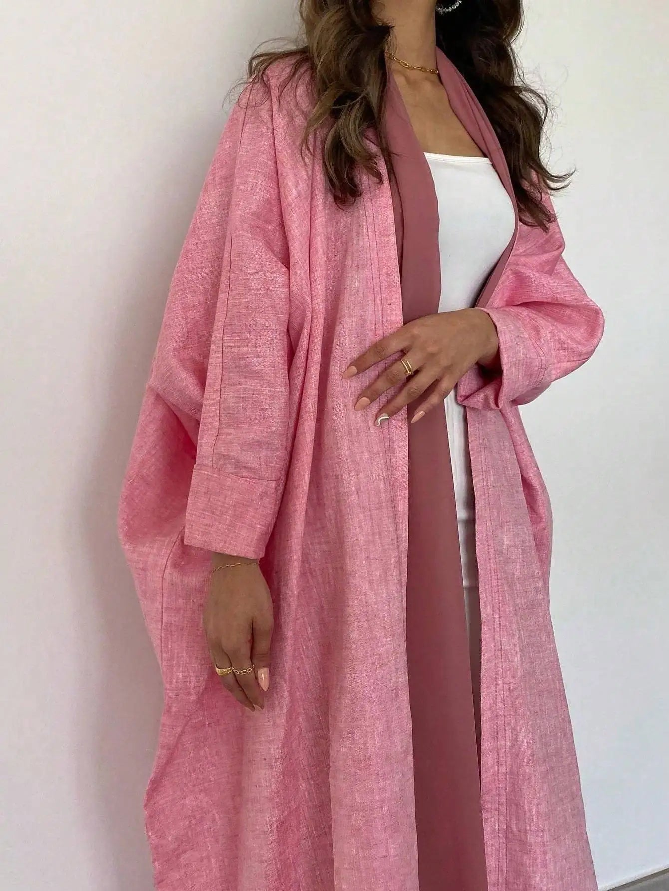 Full Sleeve Solid Loose Abaya Muslim Women Open Front Abayas Casual Kaftans Maxi Dresses Jilbabs Middle-East Ethnic Clothing.