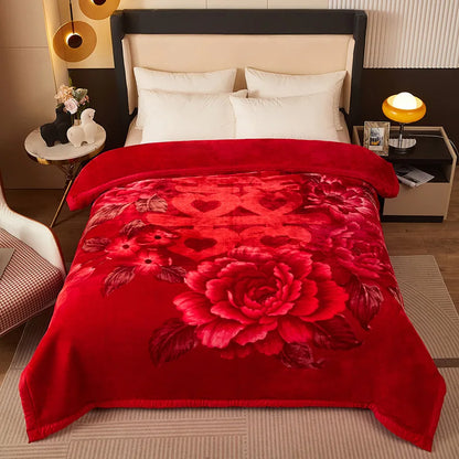 4.5kg Home Thicken Quilt Comforters Winter Warm Raschel Plush Blanket Print Throw Double Layer Fluffy Soft Quilt 200x230cm 이불 이불