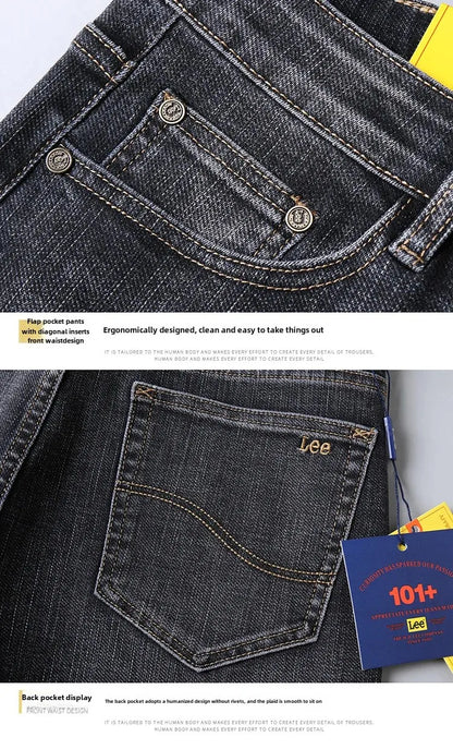 Lee Dex Jeans Herren Herbst/Winter Dicke, gerade Beine, lockere Passform, lässige Business-Hose, schlankmachend, glättet Ihre Silhouette-Hose