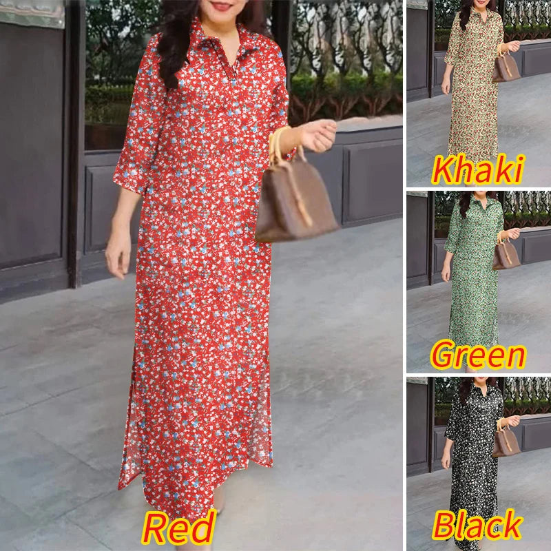 ZANZEA Herbst Sommer Floral Bedruckte Kleider Frauen Maxi Sommerkleid Bohemian Casual 3/4 Hülse Urlaub Vestidos Kaftan Robe Femme.