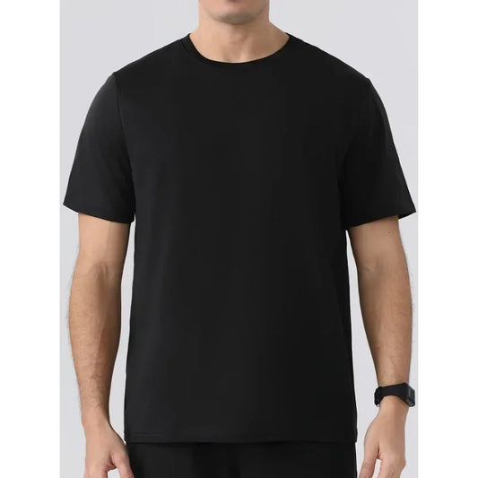 2025 New men's fashion 100% cotton T-shirt Short-sleeved casual men's T-shirt crewneck loose pure white black men's top T-shirt.