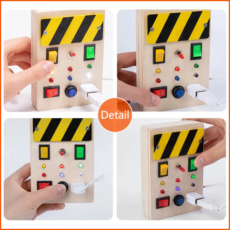 Montessori Busy Board Sensory Toys Wooden With LED Light Switch Control Board Travel Activities Children Games For 2-4 Years Old.