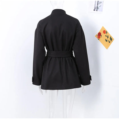 Winter warme Schnürung Damen mantel einfarbig Vintage Einreiher Mantel Mode Herbst Damen jacken neue Retro-Oberbekleidung.