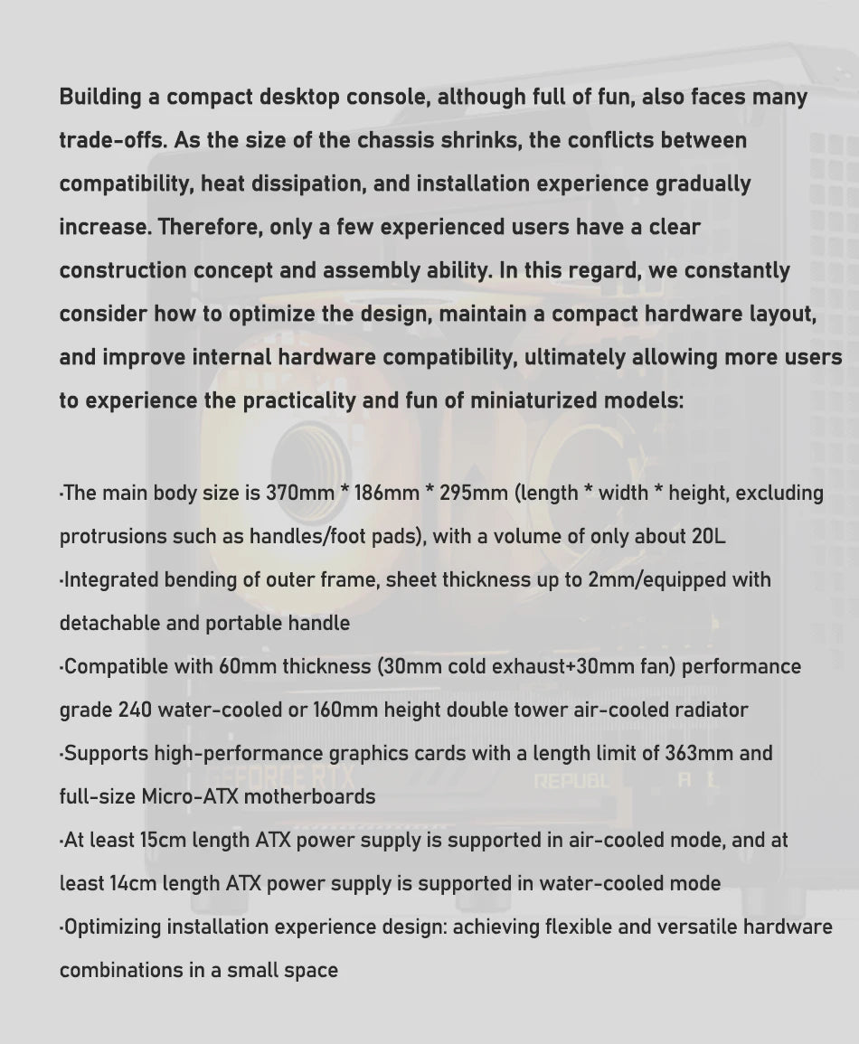 JONSBO Z20 MATX Case Detachable Handle Supports 240 Water-cooled 363mm Graphics Card Side  Transparency Desktop Mini PC Chassis.