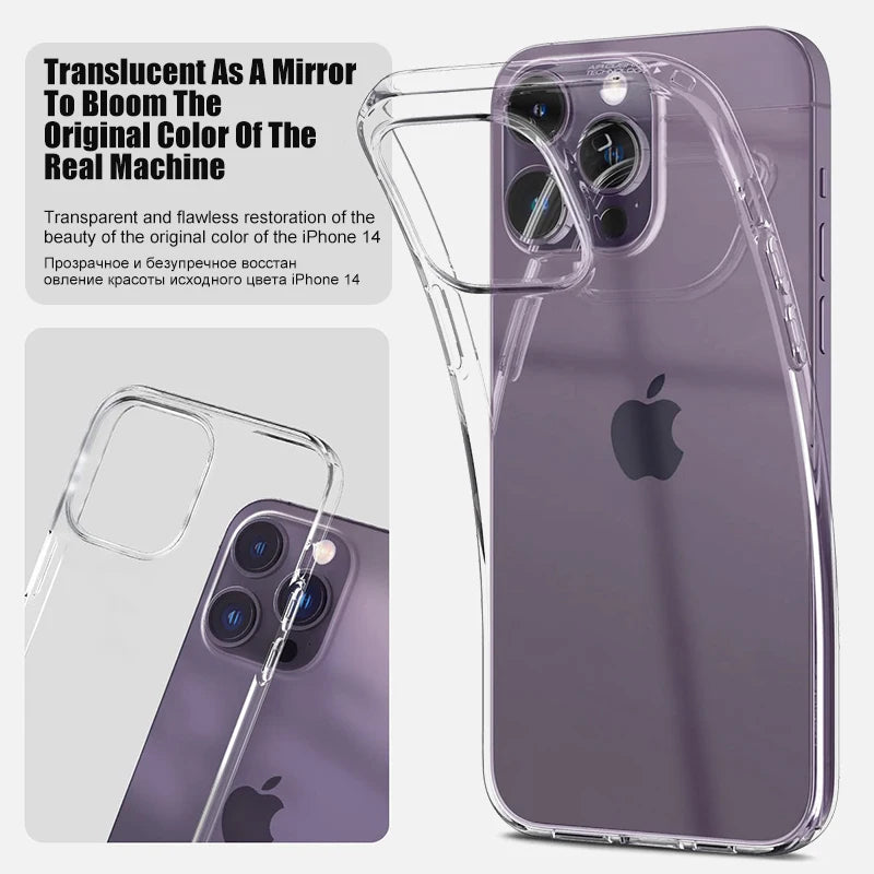 Luxury Clear Silicone Phone Case For iPhone 16 15 14 13 12 11 Pro Max XR X XS 7 8 Plus Shockproof Transparent Bumper Back Cover.