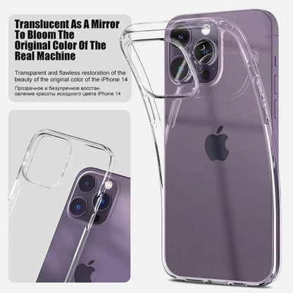 Luxury Clear Silicone Phone Case For iPhone 16 15 14 13 12 11 Pro Max XR X XS 7 8 Plus Shockproof Transparent Bumper Back Cover.