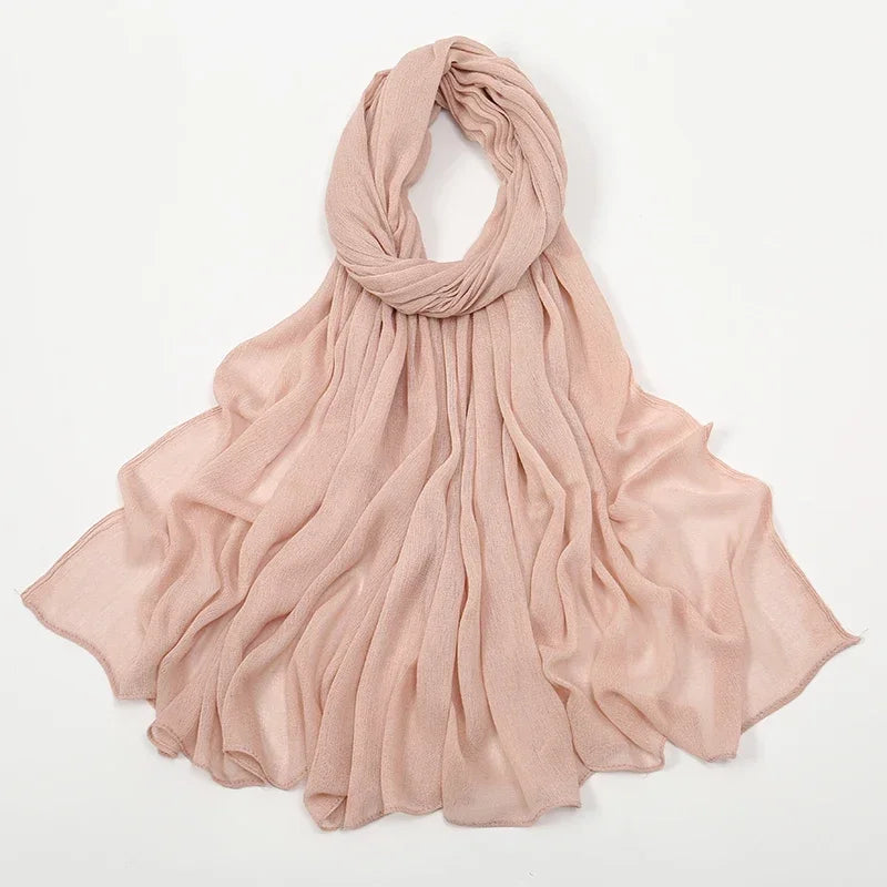 New Crinkle Rayon Hijab Muslim Scarf Women Solid Shawl Big Size Headscarf Islamic Turban Plain Foulard Headband Wrap