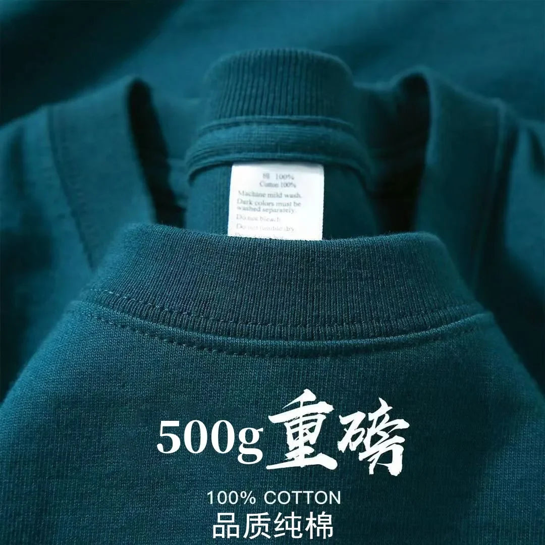 500g Heavy Cotton Solid Color Short-sleeved T-shirt Men's and Women's Same Body Shirt Inner Top Men's Half-sleeved T-shirt.