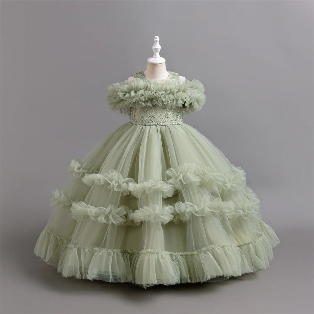 Neues elegantes Kleid für Mädchen, Blumenhochzeit, Hochzeit, langer bestickter Panto-Rock, 4–12 Jahre altes Klavier-Performance-Mädchenkleid.