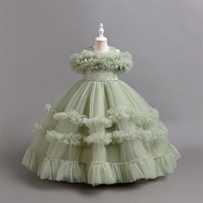 Neues elegantes Kleid für Mädchen, Blumenhochzeit, Hochzeit, langer bestickter Panto-Rock, 4–12 Jahre altes Klavier-Performance-Mädchenkleid.